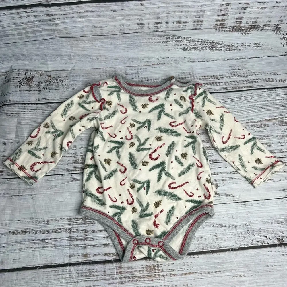 Burts Bees‎ 3-6 Months Christmas Candy Cane Bodysuit Pants Set Organic Cotton